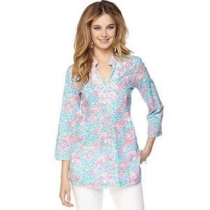 Lilly Pulitzer Vintage Beaded Sarasota Tunic Top Lobstah Lobster Roll S